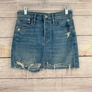 Mother Superior The Vagabond Mini Fray Skirt Womens 24 Blue Light Wash Denim